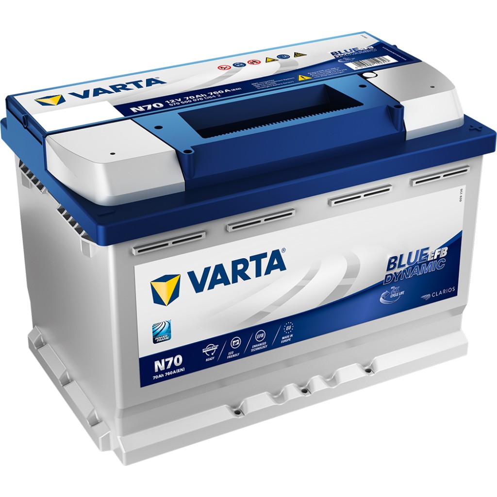 VARTA Blue Dynamic EFB Batteri 12V 70AH 650CCA 278x175x190/190mm +høyre N70