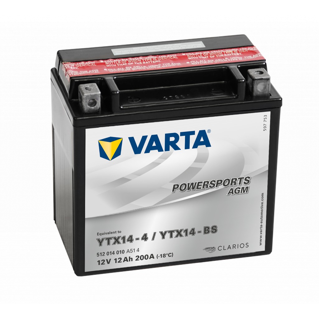 VARTA AGM MC Batteri 12V 12AH 200CCA (152x88x147mm) +venstre YTX14-BS