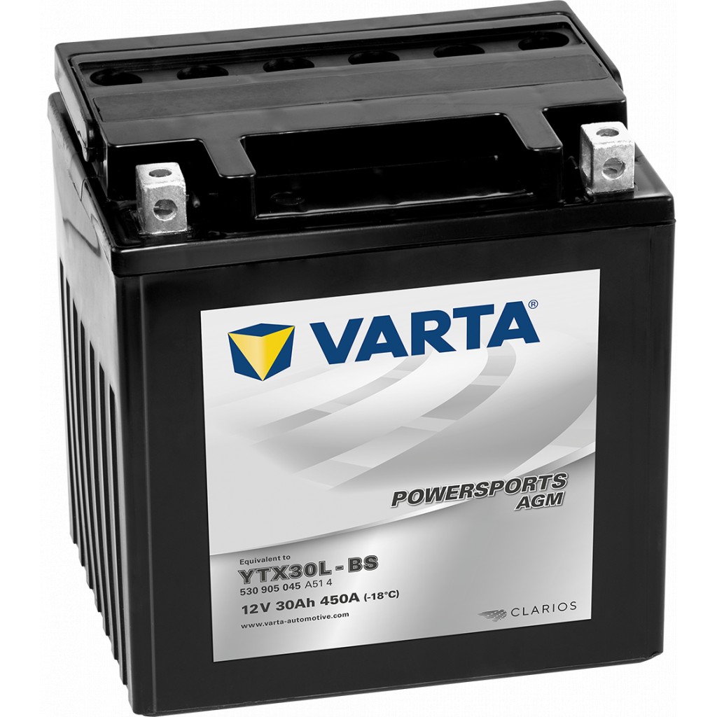 VARTA AGM MC Batteri 12V 30AH 450CCA 166x127x175mm +høyre YTX30L-BS