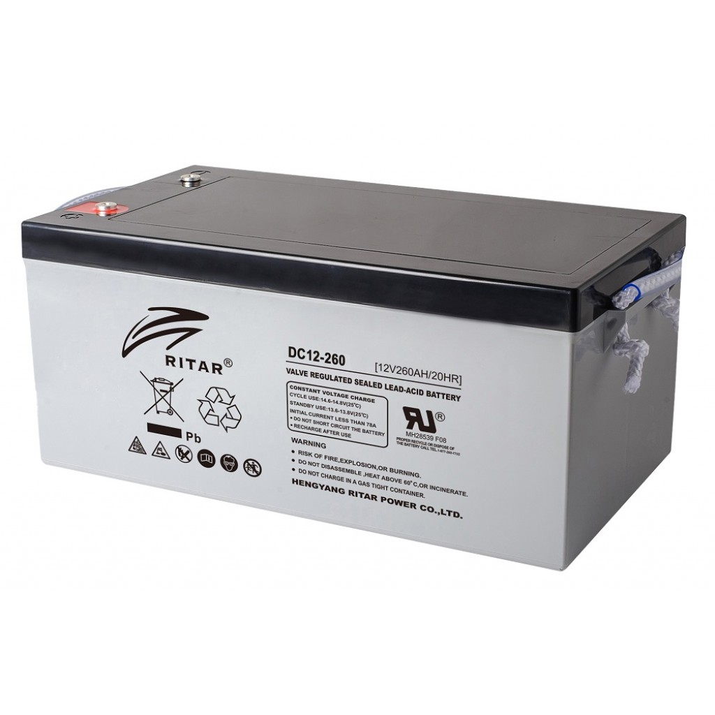 RITAR AGM Deep Cycle Batteri 12V 260AH 520x268x220mm +høyre 365AH 100t