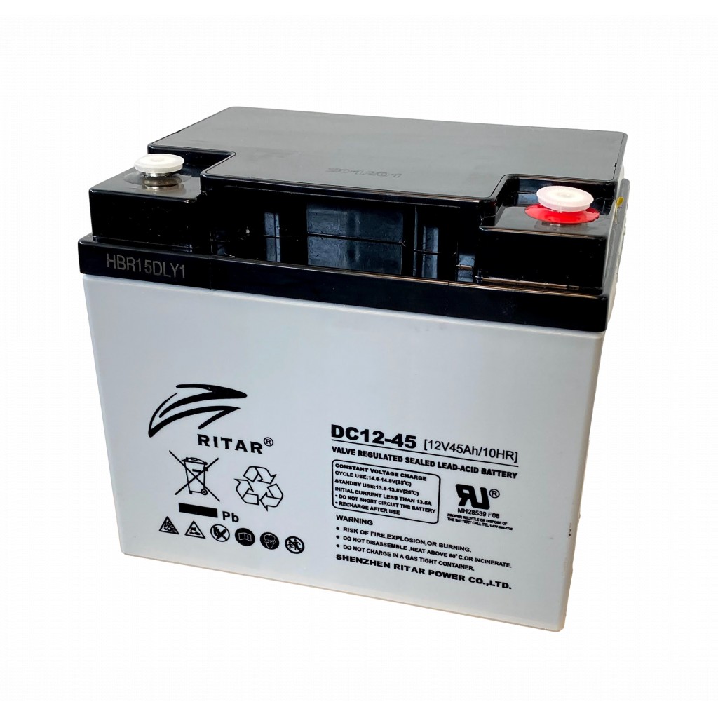 RITAR AGM Deep Cycle Batteri 12V 45AH 197x165x169mm +høyre