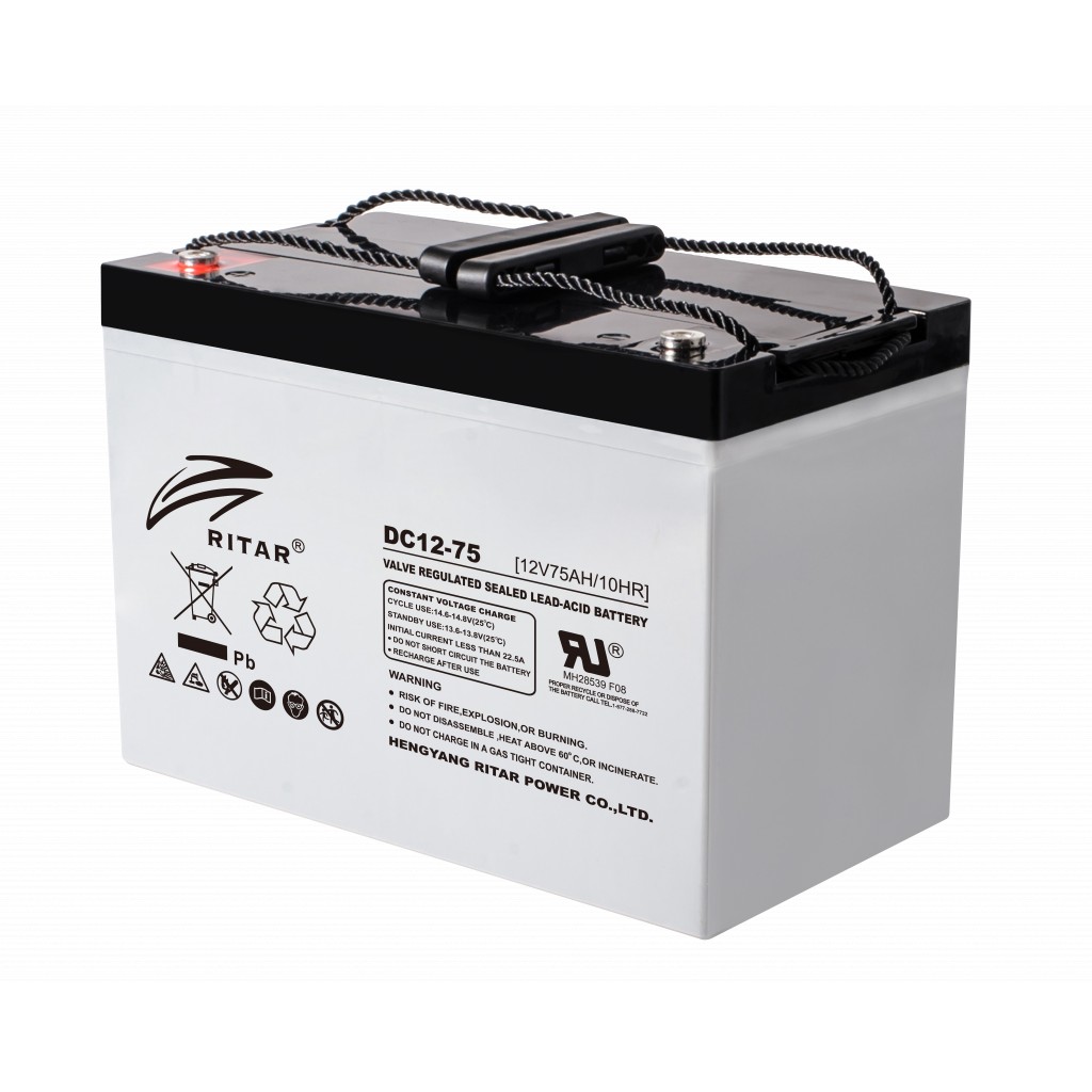 RITAR AGM Deep Cycle Batteri 12V 75AH 259x169x210mm +venstre 105AH 100t