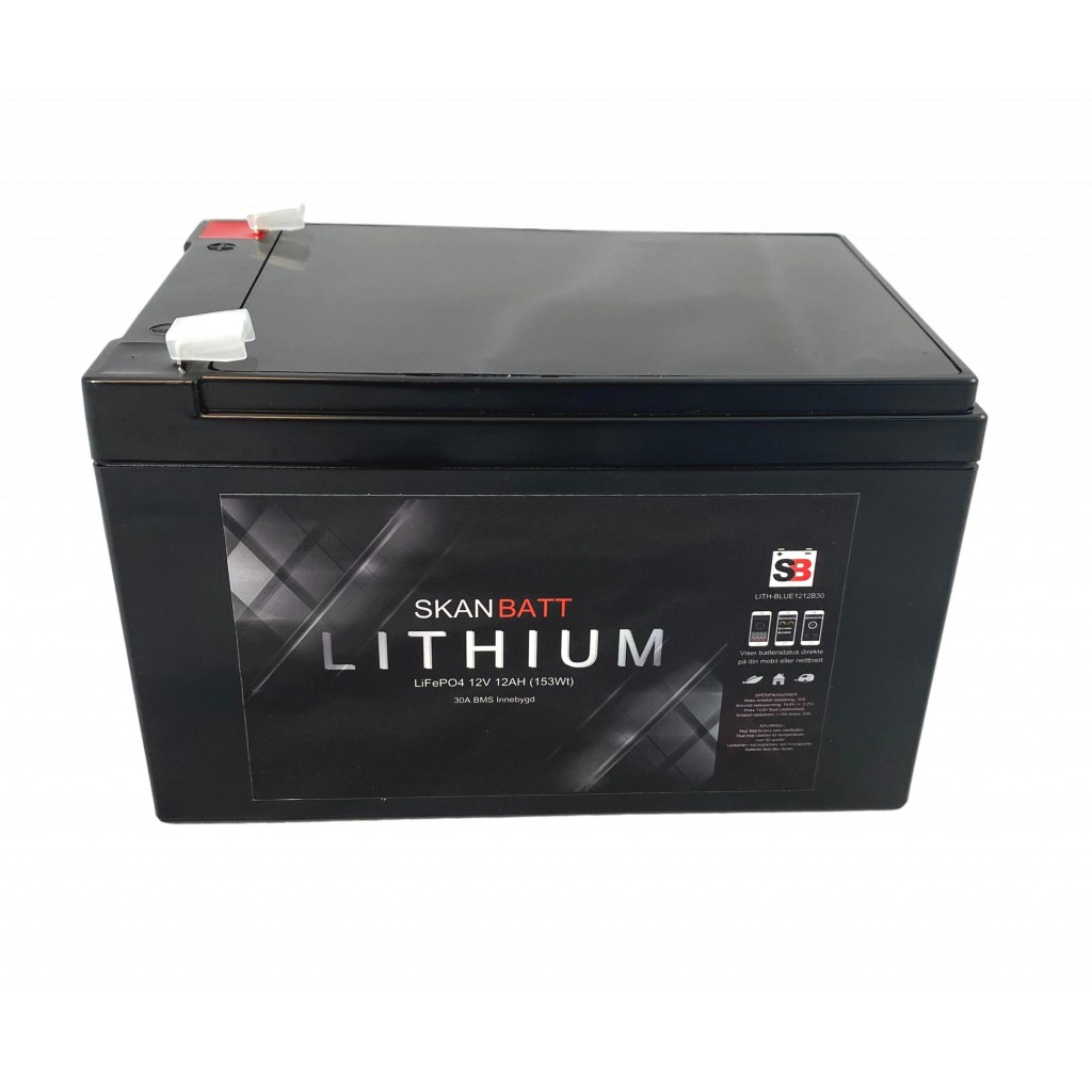 SKANBATT Bluetooth Lithium Batteri 12V 12AH 30A BMS (serie)