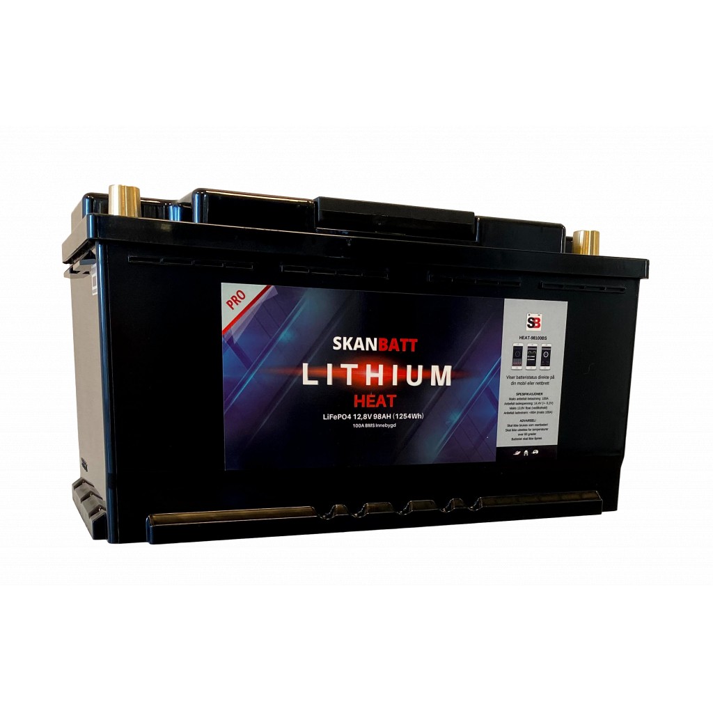 SKANBATT Lithium HEAT 12V 98AH 100A BMS - Bobil - (355x176x190mm)