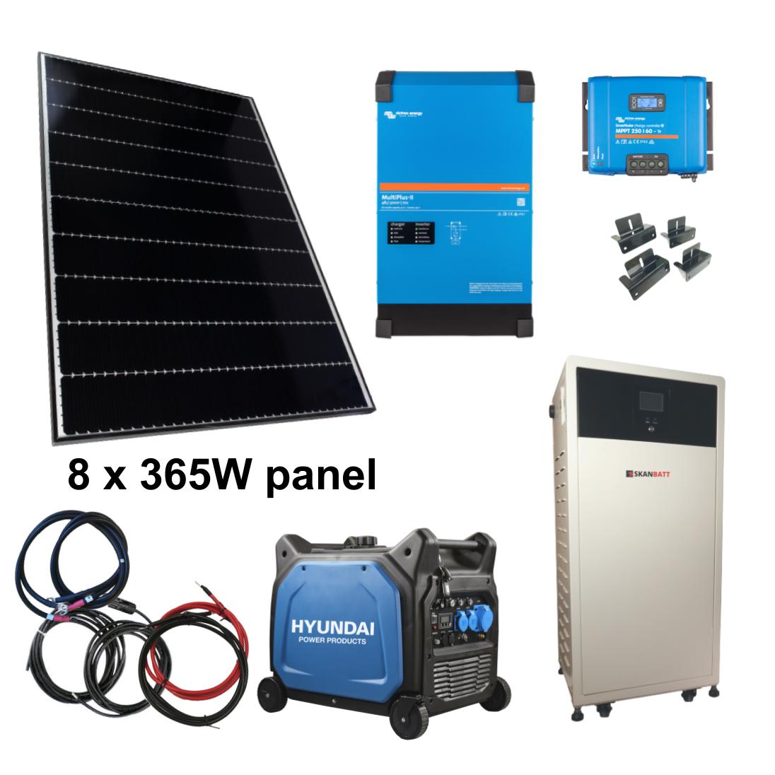 SKANBATT / VICTRON Kraftpakke 230V 8000VA - 2680W (8x335W) Solceller - Med LITHIUM Batterier og HYUN