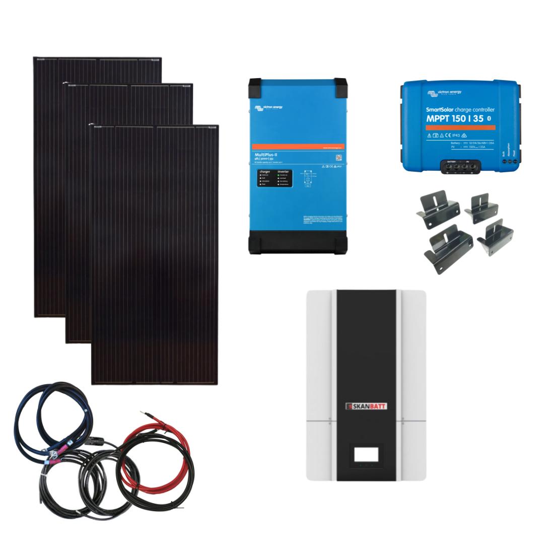 SKANBATT / VICTRON Kraftpakke 230V 3000VA - 1230W (3x410W) Solceller - Med LITHIUM Batterier