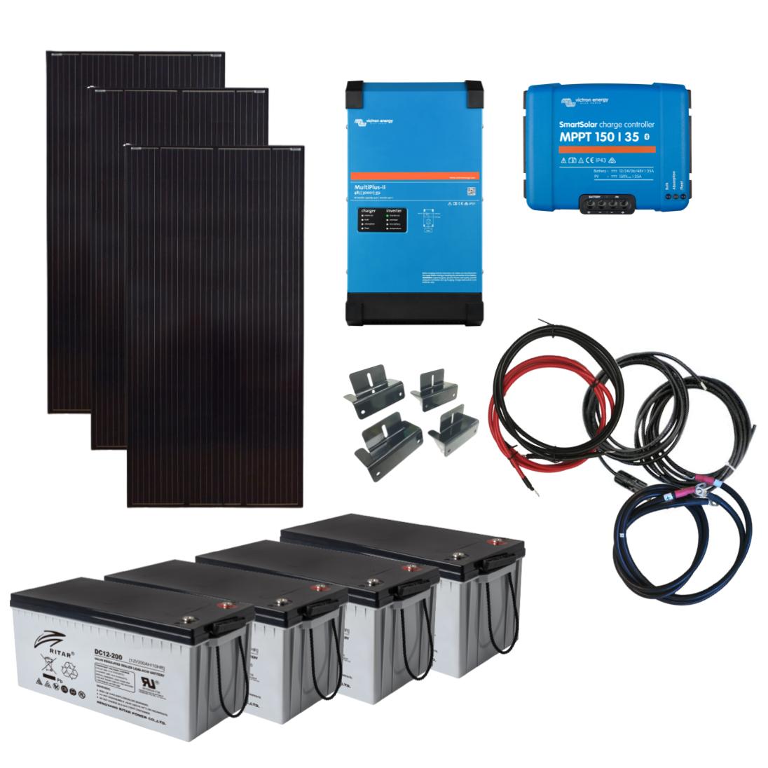 SKANBATT / VICTRON Kraftpakke 230V 3000VA - 1230W (3x410W) Solceller - Med AGM Batterier