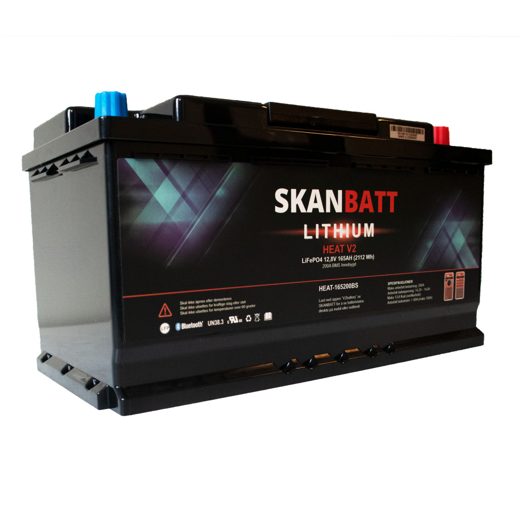 SKANBATT HD V2 Lithium HEAT Batteri 12V 165AH 150A BMS - Bobil - Bluetooth