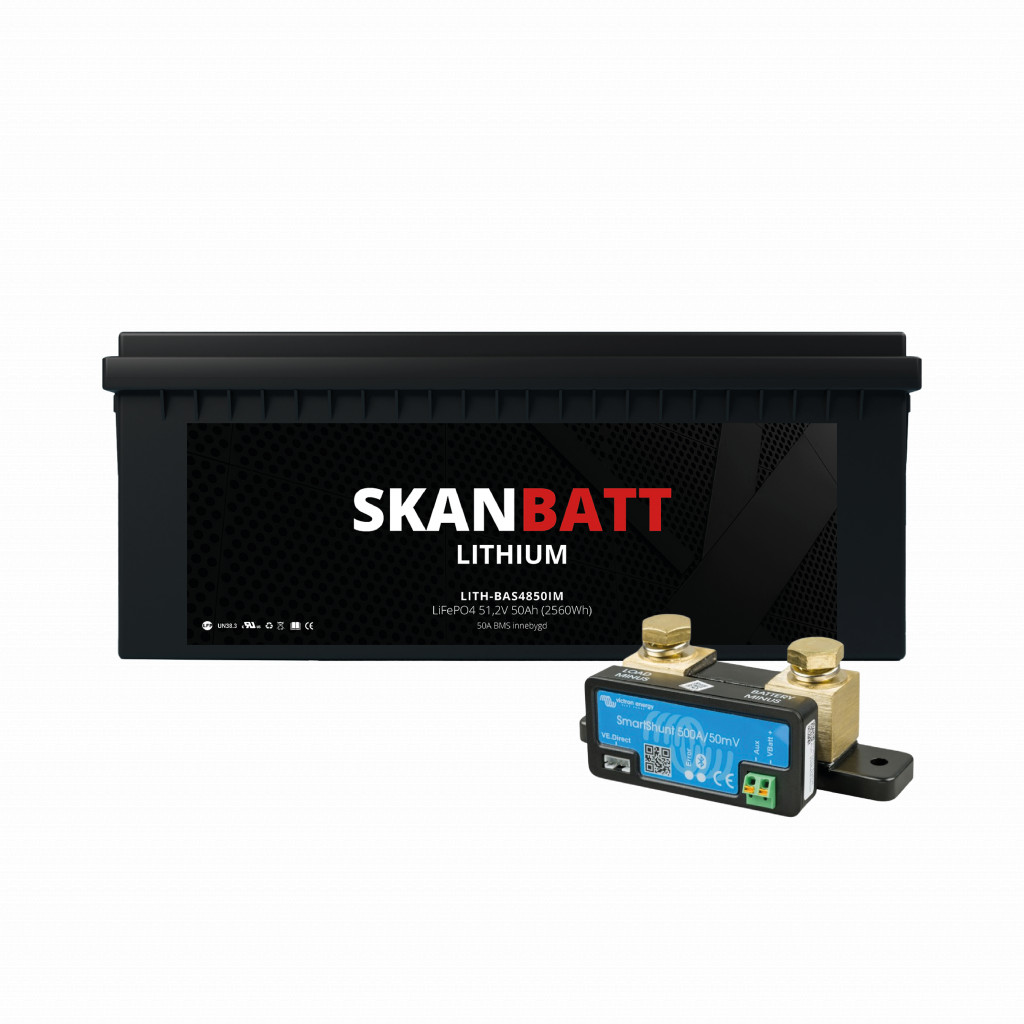 SKANBATT Lithium Batteri 48V 50AH 50A BMS (522x240x218mm) - IP67 - Med Bluetooth - NYHET