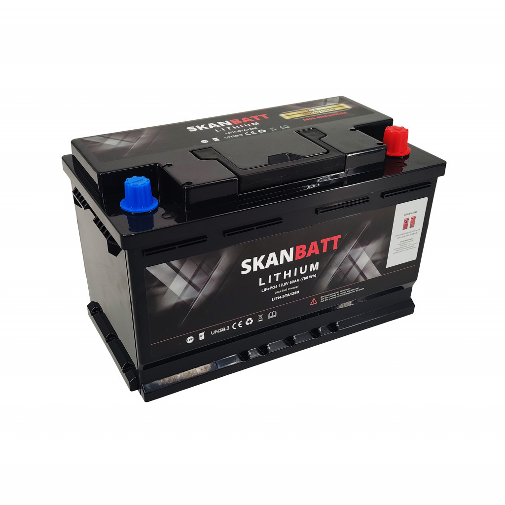 SKANBATT Lithium Start- og forbruksbatteri 12V 60Ah 900CA - Bluetooth