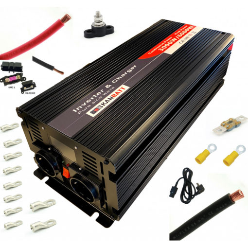 Inverter Strømpakke Mega (3000w) Med Nettprioritering M/Kit 2 Meter Kabel