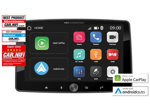 ESX 9" LCD/DAB+/FM/USB/SD/BT   Trådløs Apple Carplay & Android Auto