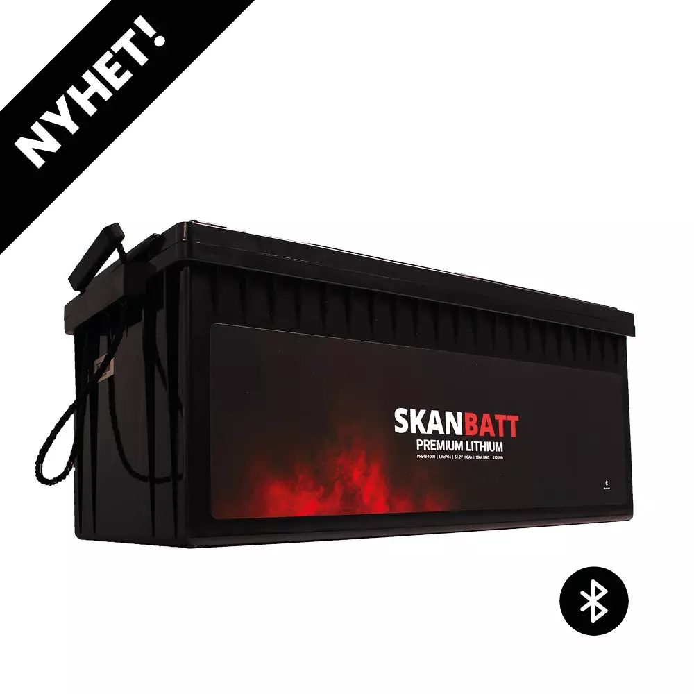 SKANBATT Premium Lithium Batteri - 48V 100Ah 100A BMS - 522x268x218mm - Bluetooth - 8 Års garanti