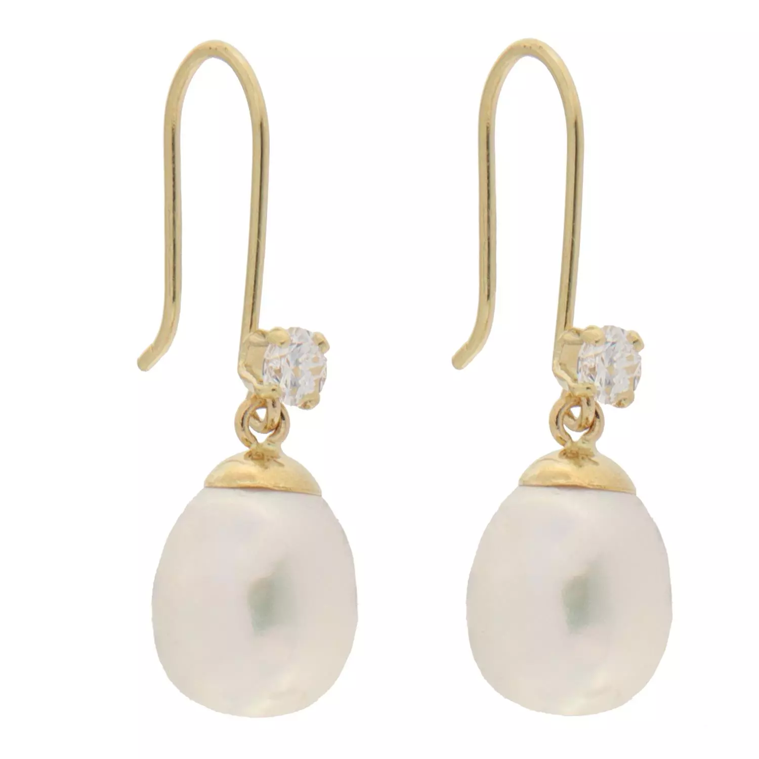 Øreheng gull m/c.zircon + ferskvannsperle på krok