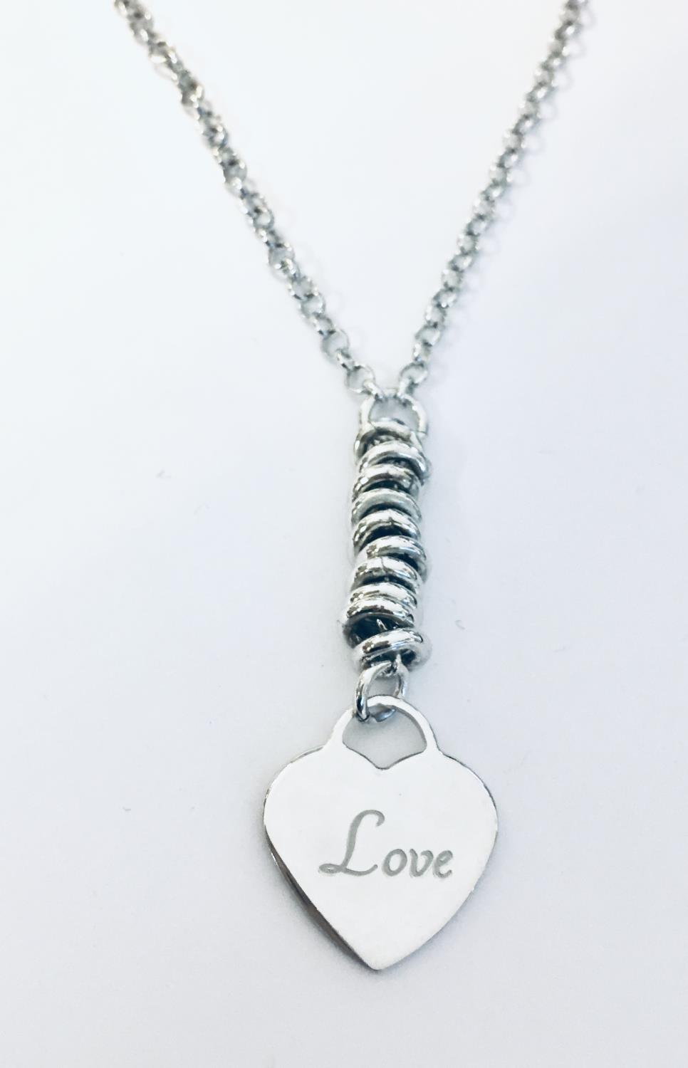 Collier rh.sølv 42cm m/hjerte "Love"