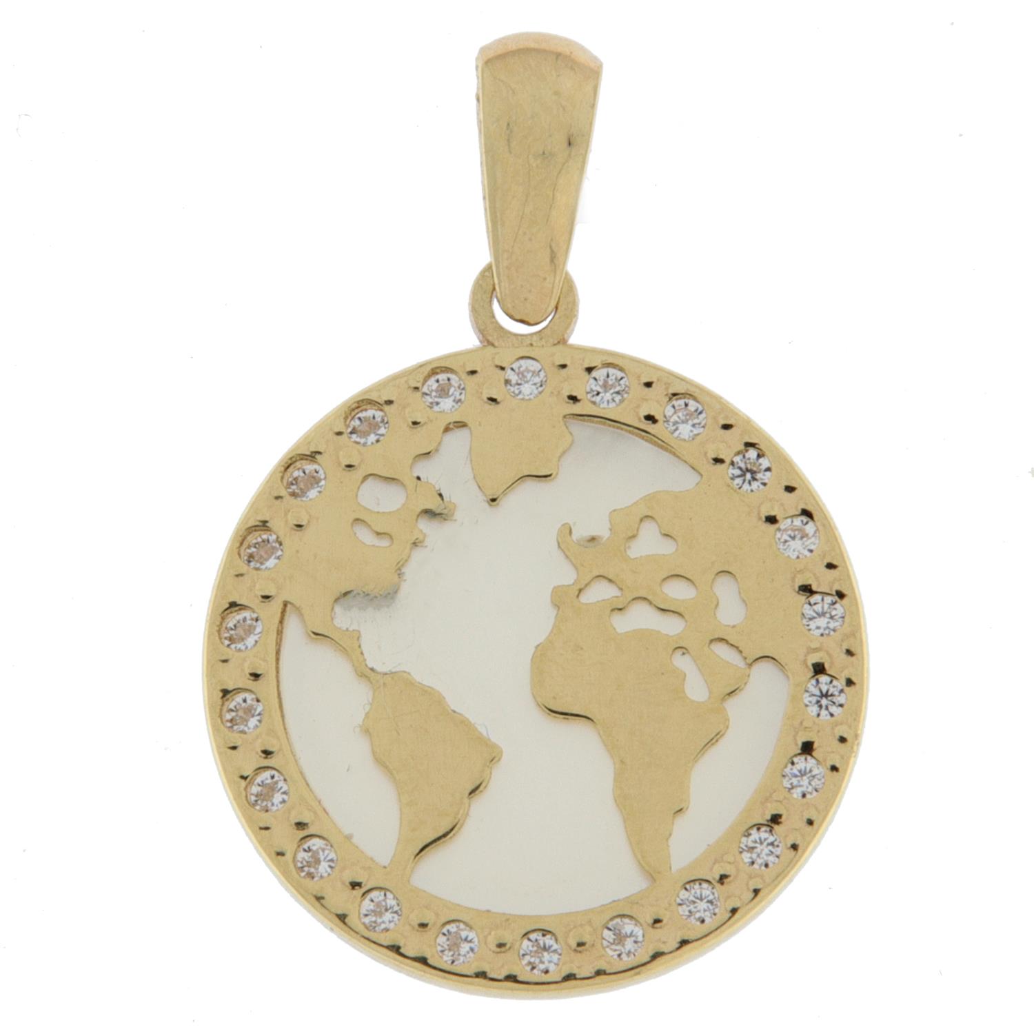 Anheng gull 13mm verdenskart m/perlemor-bunn og zirconer rundt kanten
