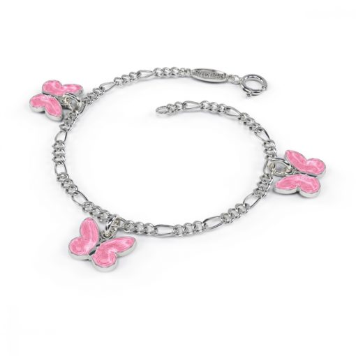 Emalje armlenke figaro m/rosa sommerfugl-charms