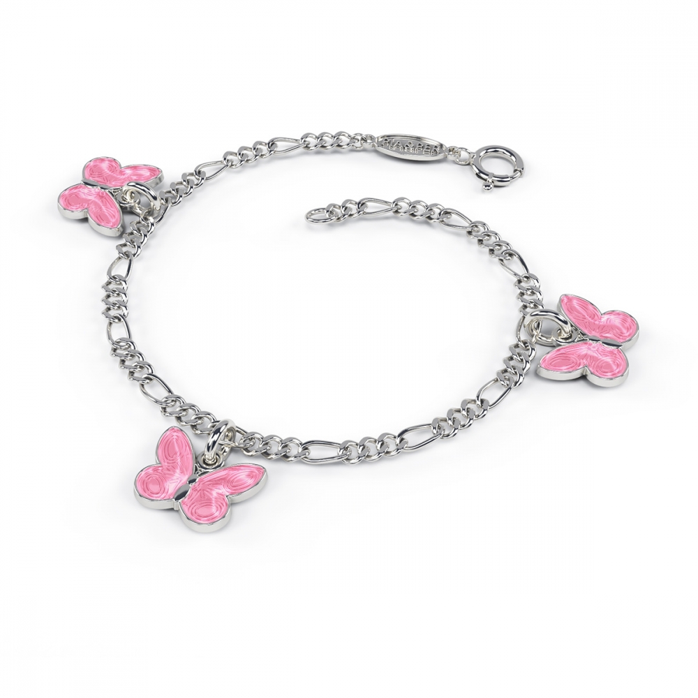 Emalje armlenke figaro m/rosa sommerfugl-charms