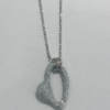 Collier rh.sølv 45cm kulekjede m/hjerte sølv glitter åpent skjevt