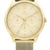 Tommy Hilfiger klokke Layla 38mm fg.stål m/flettet lenke gyllen skive dame 3 BAR