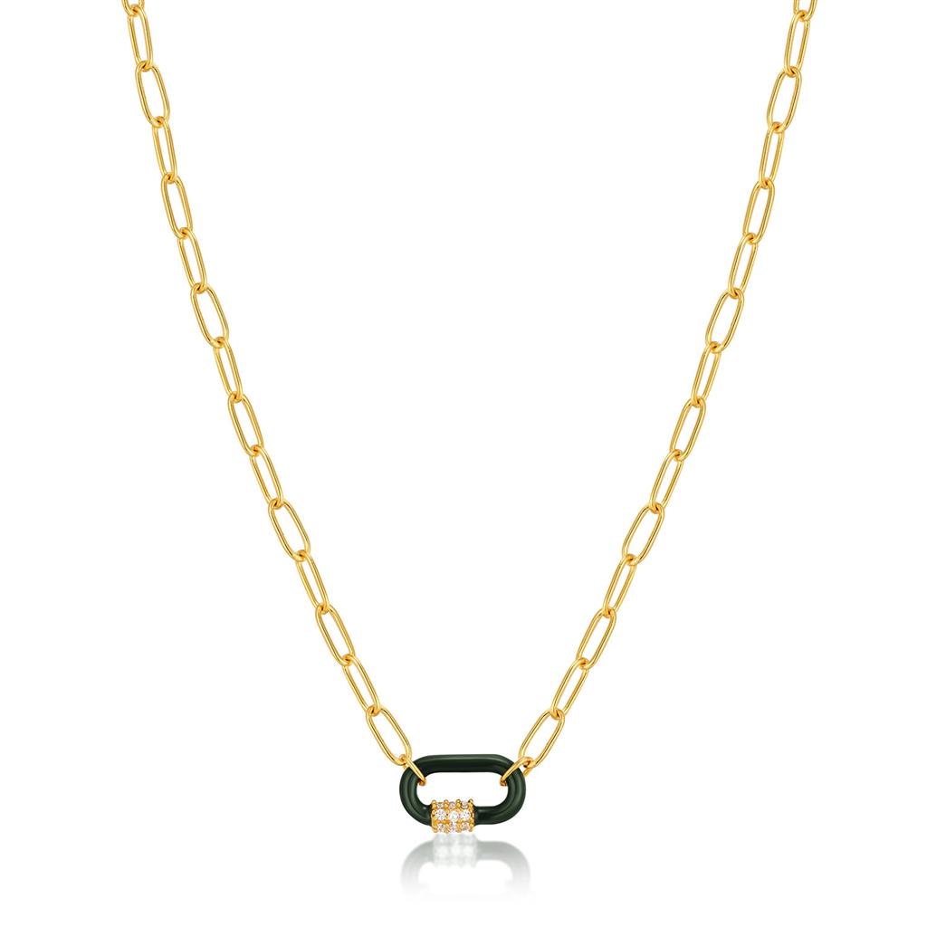 Collier fg.sølv anker m/ grønt ledd m/ zirc.