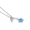 Halssmykke "sølv" hjerte/ blå blomst 46+6cm
