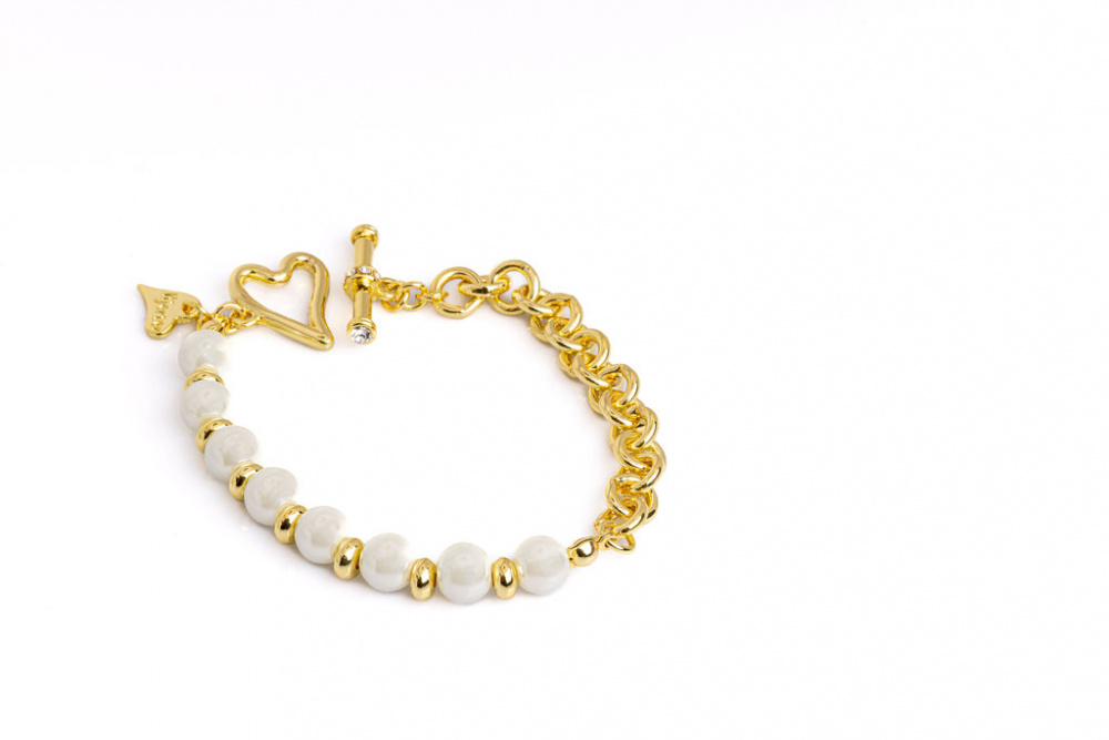 Armlenke "gull" halve perler/ halve runde ledd hjerte-bidsellås 19cm