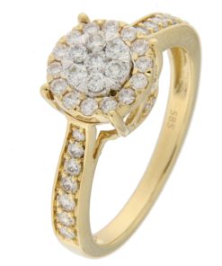Ring gull rosett/lux med ring av diamanter rundt+dia under broen 0,51ct WSI (Veil. 18.990,-)
