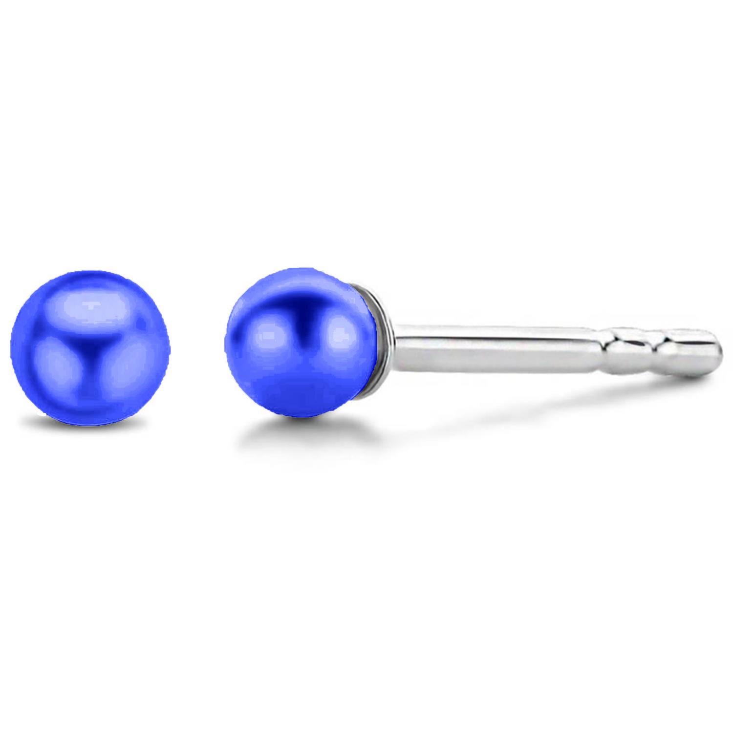 Ørepynt rh.sølv 2mm blå perle