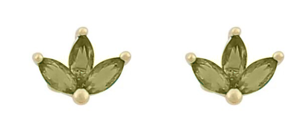Ørepynt "gull" tre navette-stener olivengrønn