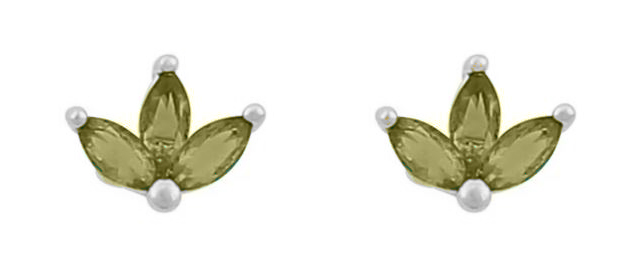 Ørepynt "sølv" tre navette-stener olivengrønn