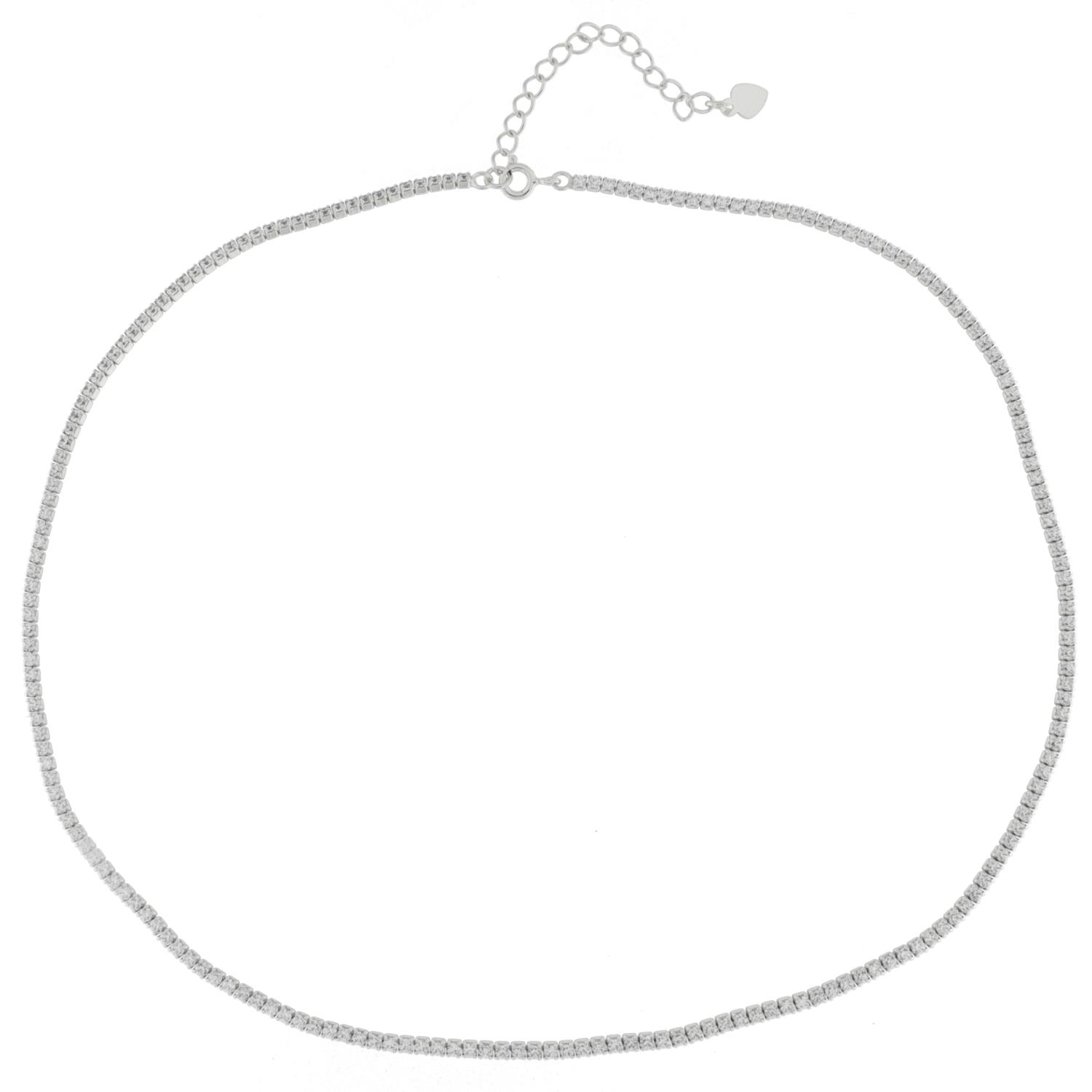 Collier rh.sølv "tennislenke" blanke stener rundt hele 40+5cm