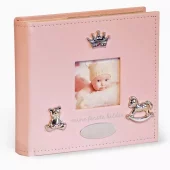 Barnealbum rosa krone m/bilde + navneplate