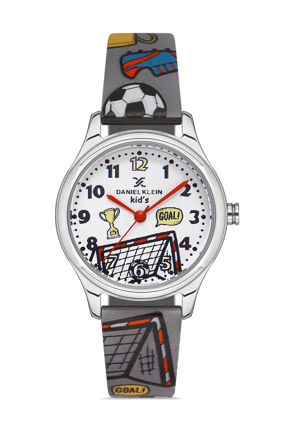 Barneklokke Daniel Klein Kids stål m/grå gummireim fotball