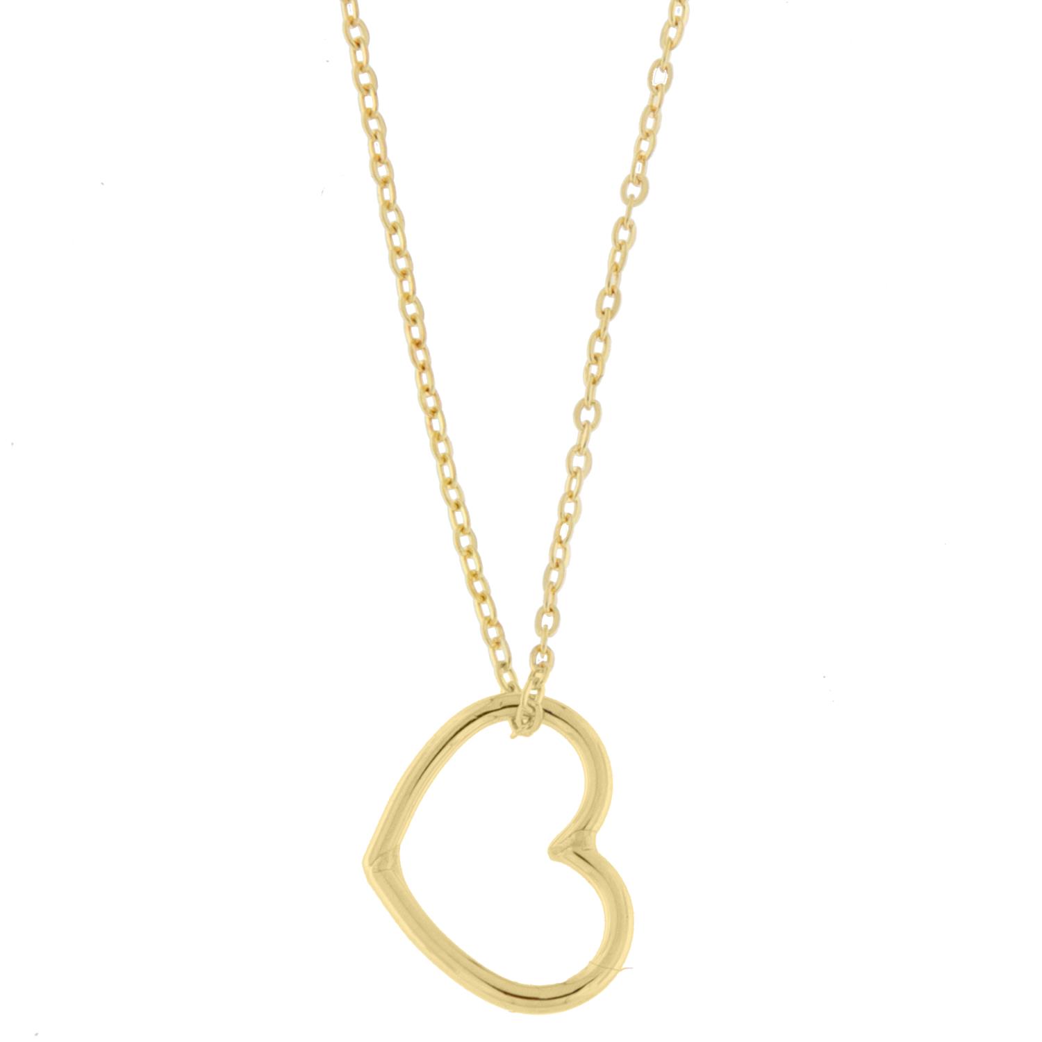 Collier gull tynn ankerkjede 40+2cm m/glatt hjerte