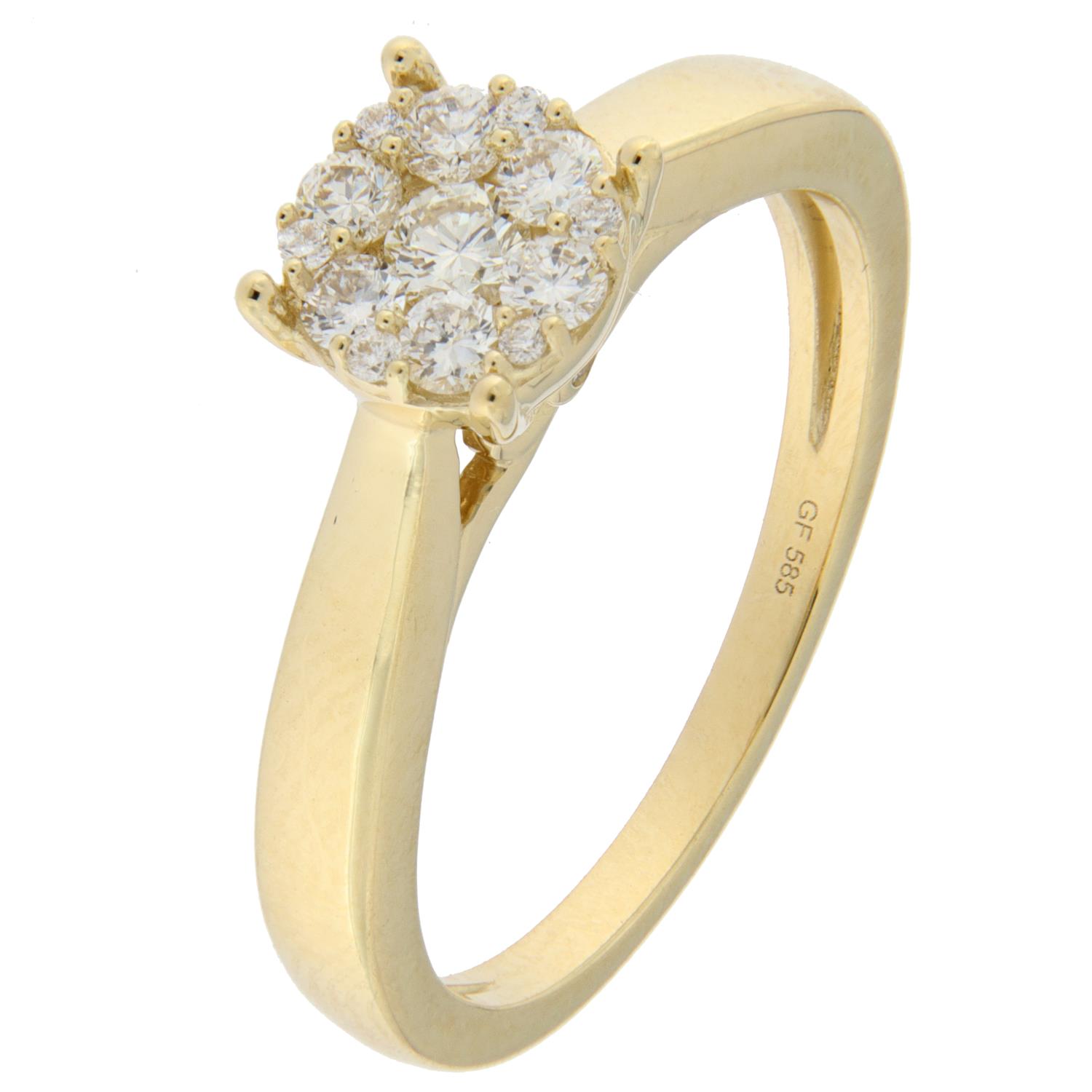 Ring gull 0,38ct TWSI rosett + diamant på kronen (Veil. 19.990,-)