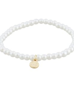 Armlenke "gull" Provence 4mm hvite perler på strikk 18cm