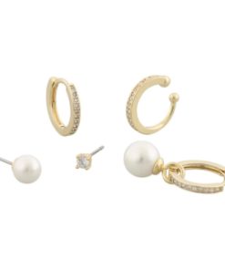 Ørepynt "gull" earcuff-sett: 1 perle, 1 sten, 1 ørering m/perle, 1 ørering, 1 ørecuff m/stener