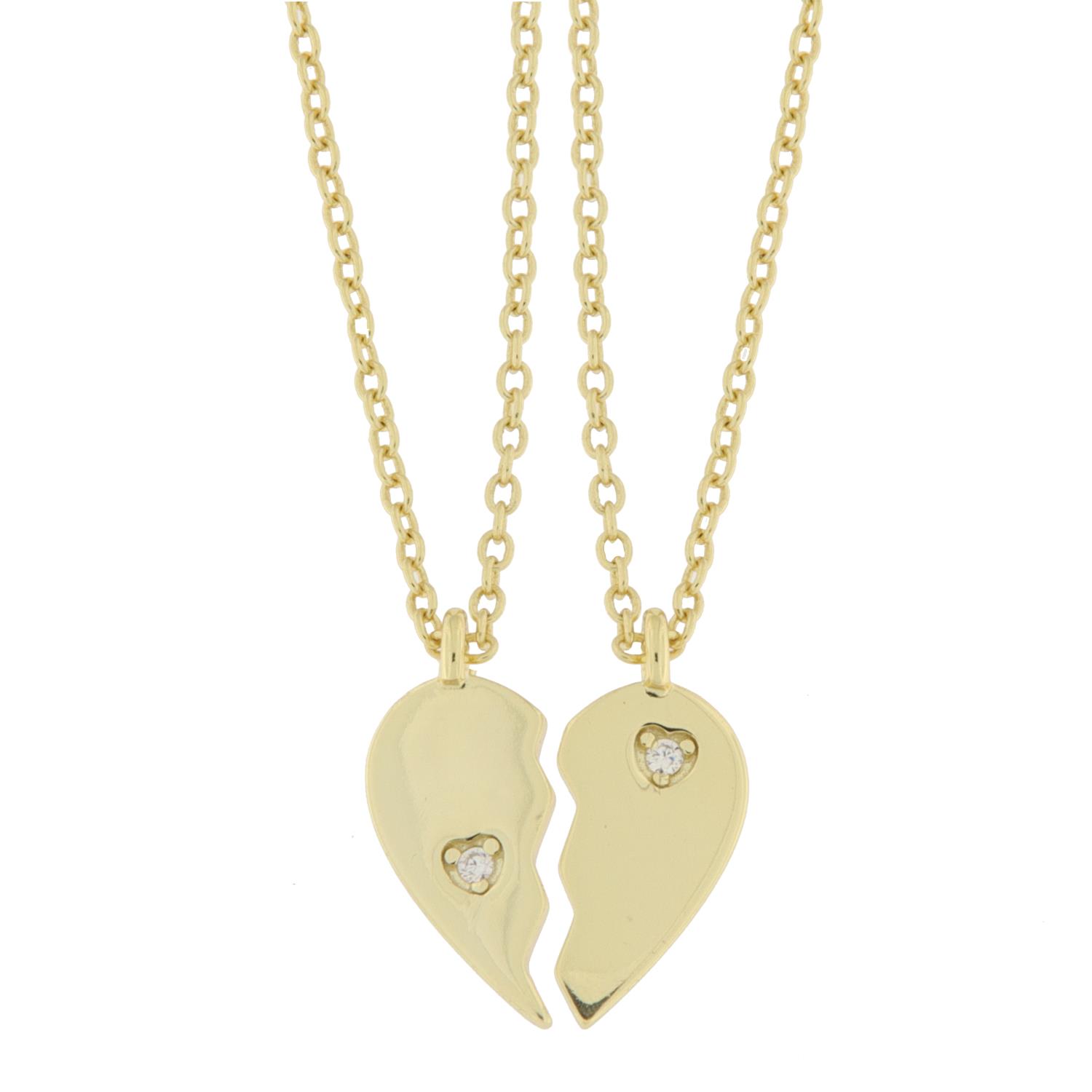 Collier fg.sølv dele-hjerte m/blank zircon i begge 42+5cm