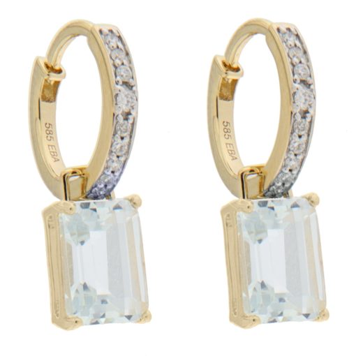 Ørering gull 10ø 0,10ct TWSI diamanter på ørering + 2,20ct hvit topaz charms (Veil. 8690,-)
