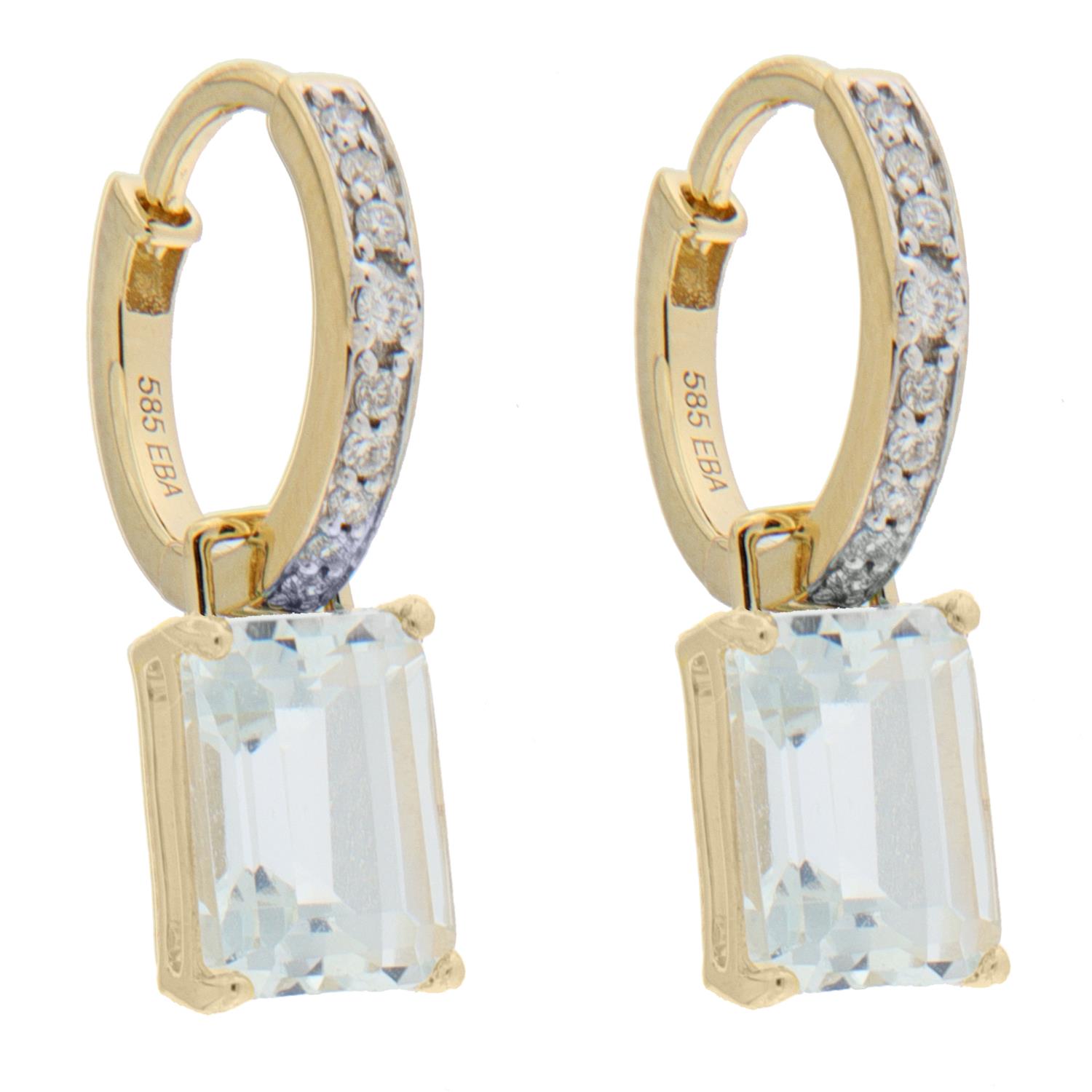 Ørering gull 10ø 0,10ct TWSI diamanter på ørering + 2,20ct hvit topaz charms (Veil. 8690,-)