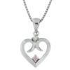 Hjerte rh.sølv buet m/lys rosa zircon i midten + blank zirc. i topp