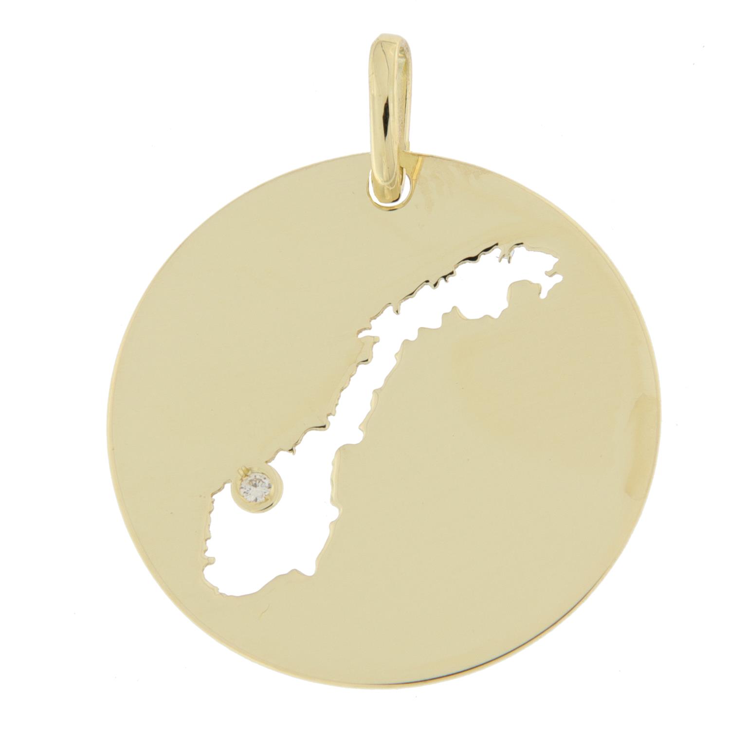 Anheng gull rund plate 19mm m/Norgeskart utskjært + dia. 0,006ct TC/P i Ålesund by