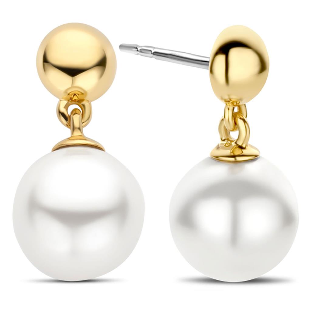 Øreheng fg.sølv 8mm hvit perle i heng under fg. halvkule (shell pearl)