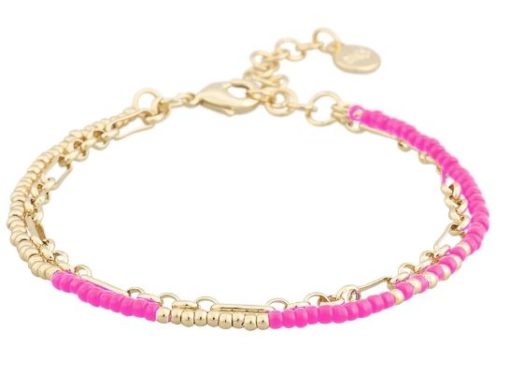 Armlenke "gull" 2r: 1 ert-Figaro, 1 fuchsia mix perler 16+4cm