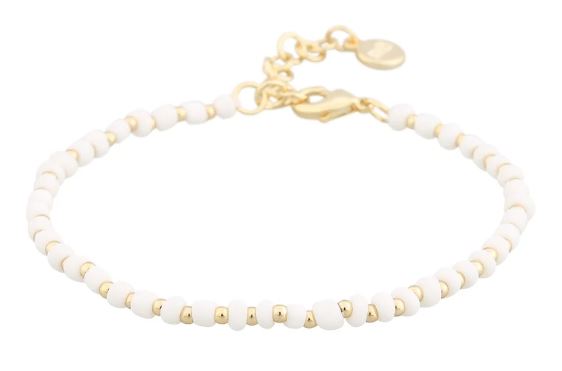 Armlenke "gull" hvite perler + gullkuler 16+3cm