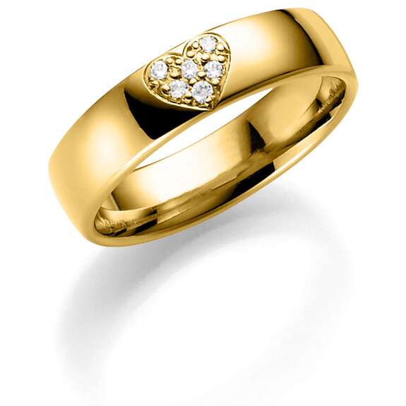 Buet innvendig, buet utvendig m/diamanter i hjerte 0,06ct WSI 5,0mm gult gull 585.