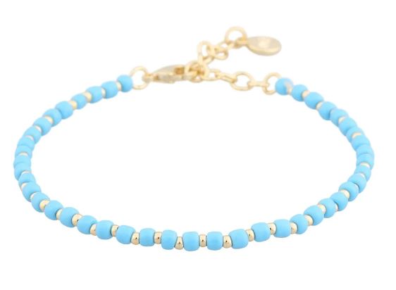 Armlenke "gull" Porto lys blå perler + gullkuler 16+3cm