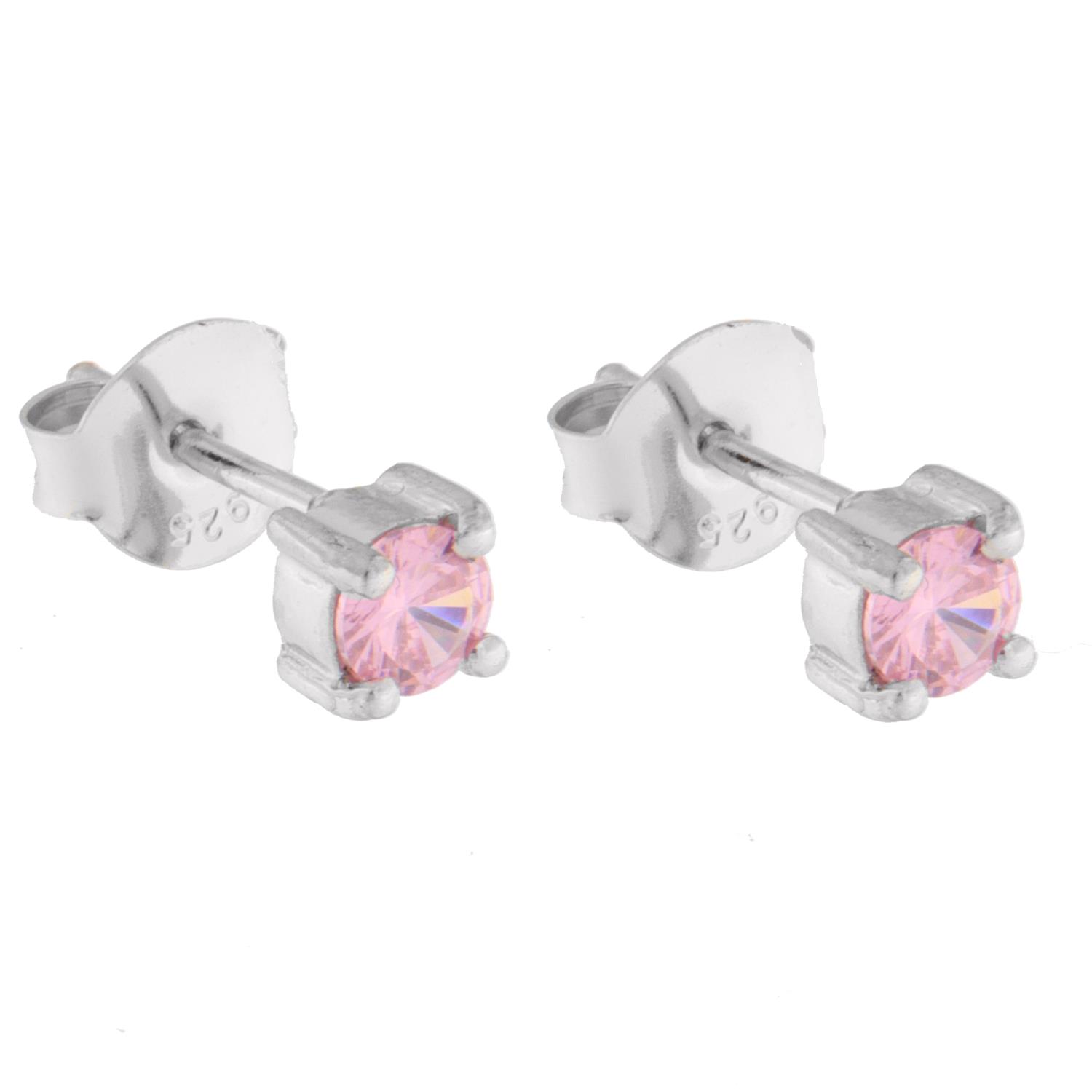 Ørepynt rh.sølv rosa zircon 4mm i 4 klør