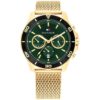 Tommy Hilfiger 43mm fg.stål mesh-reim grønn skive herre 5 BAR multifunksjon